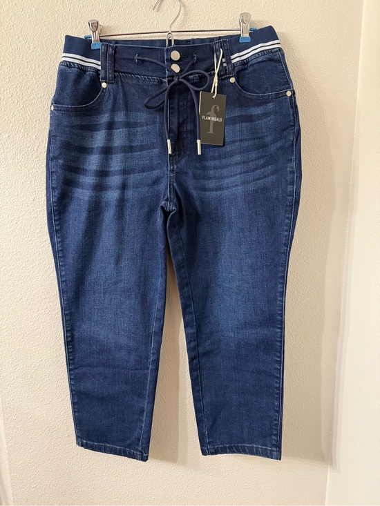 Flamingals Denim - Flamingals Dark Wash Slim Fit Cropped Jeans | XL (12/14)